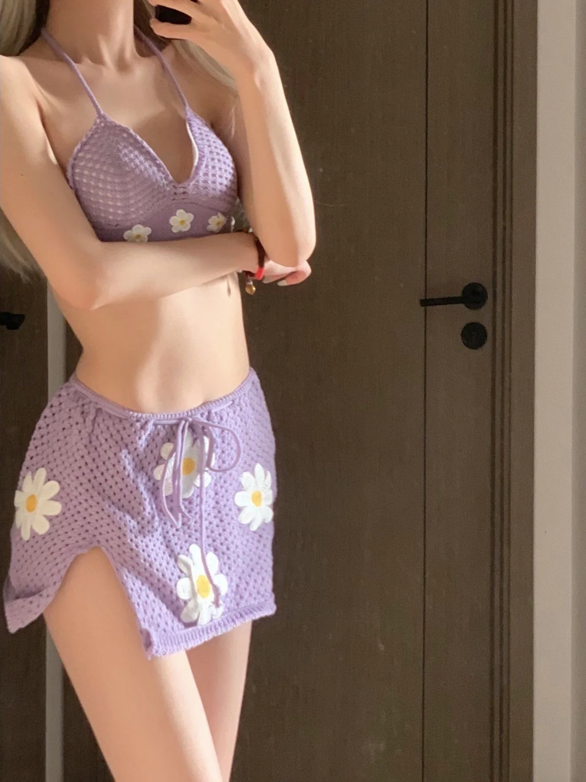 Thai Crochet Knit Bikini Set – Built-In Bra, Sexy Soft Girl Beach Look - Image 4