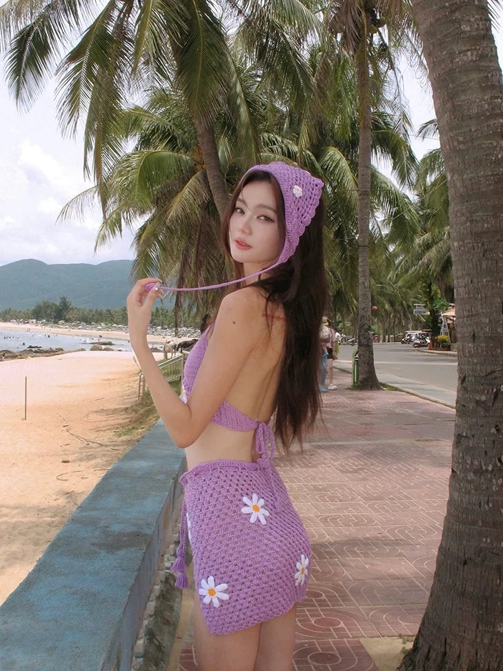 Thai Crochet Knit Bikini Set – Built-In Bra, Sexy Soft Girl Beach Look - Image 7