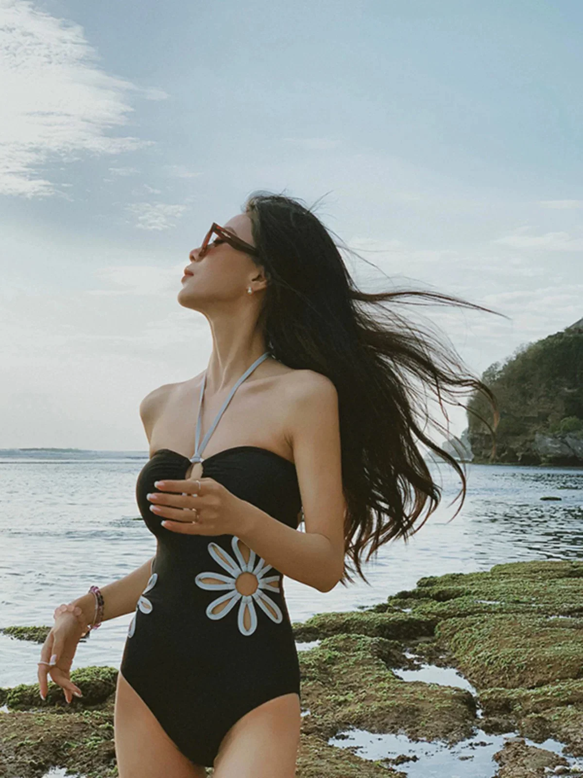 The Sea Flower - Black Flower Cutout Swimsuit - Image 4