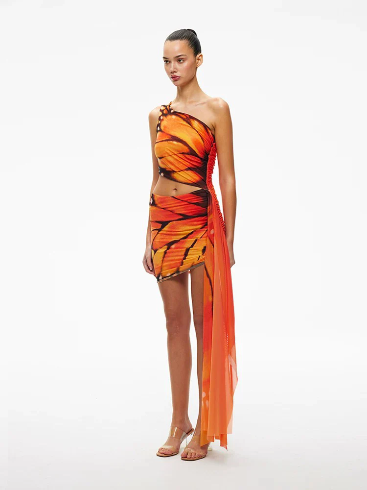 Tropical Butterfly Halter Cut-Out Dress - Image 3