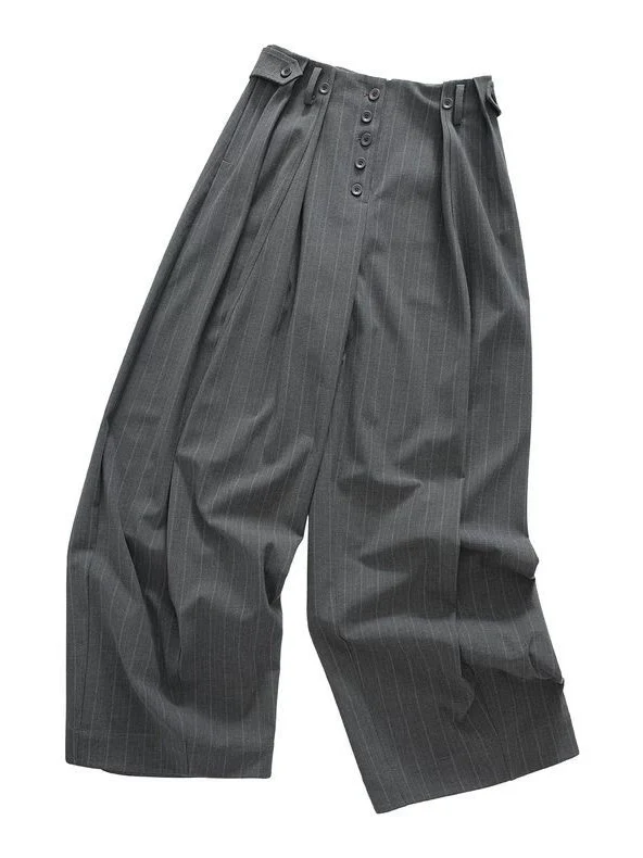 Unisex Pleated Wide-Leg Button Trousers - Image 5