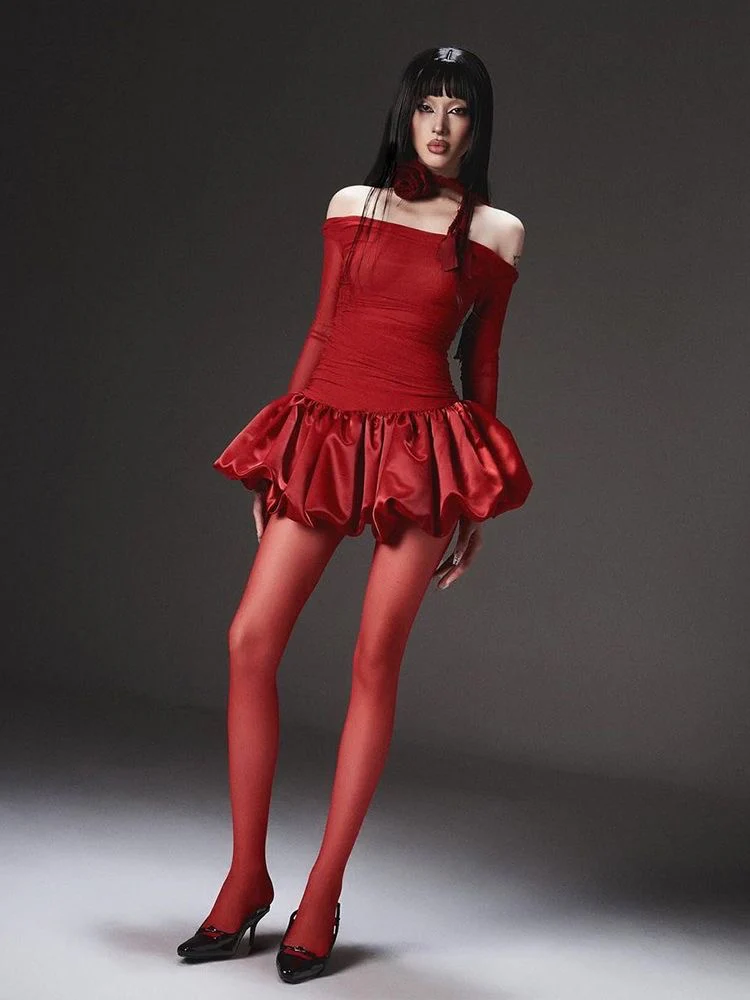 Velvet Scarlet Puff Dress - Image 3