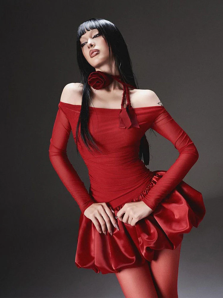 Velvet Scarlet Puff Dress - Image 4