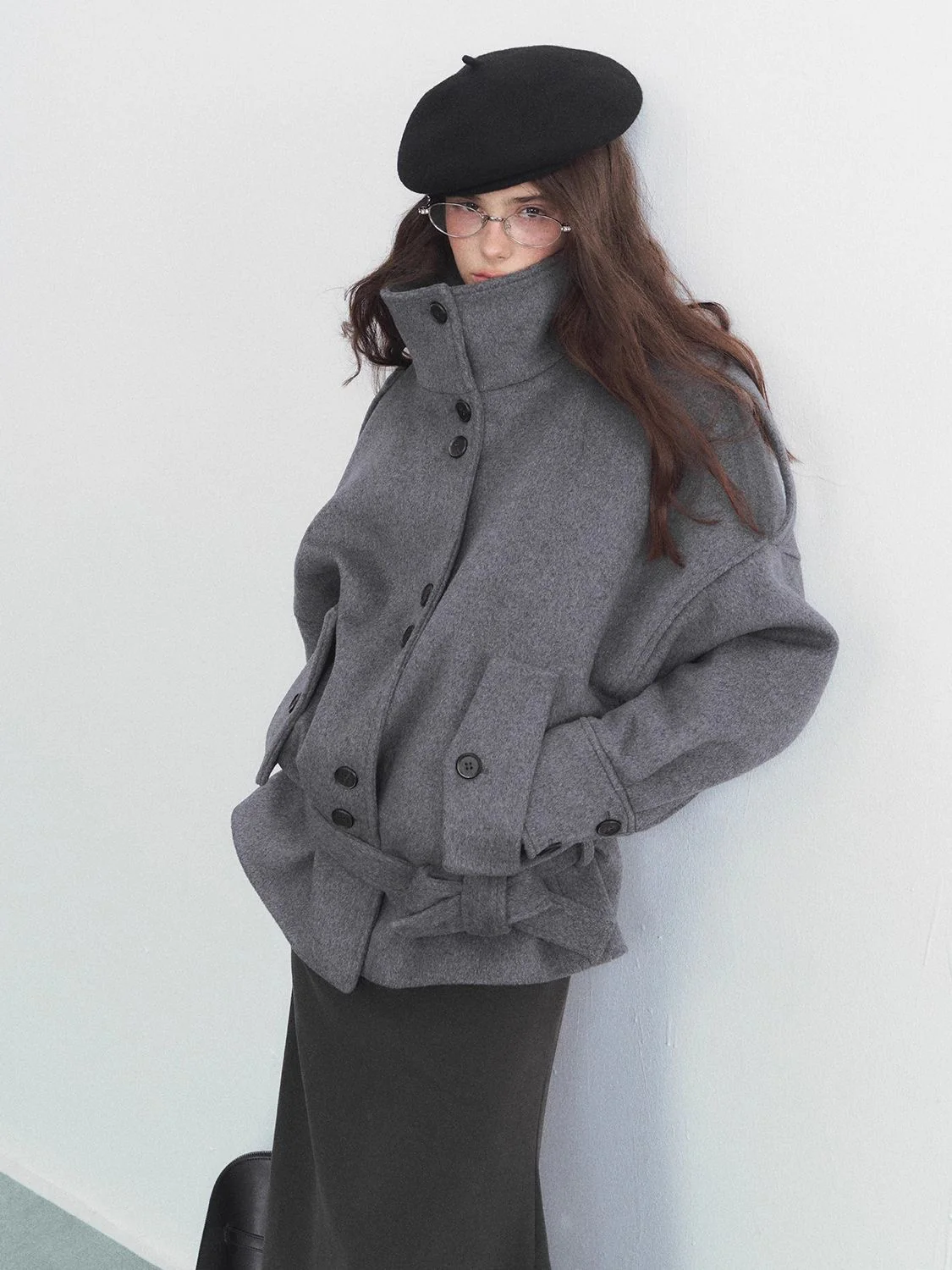 Vintage High Neck Belted Wool Jacket - Image 3