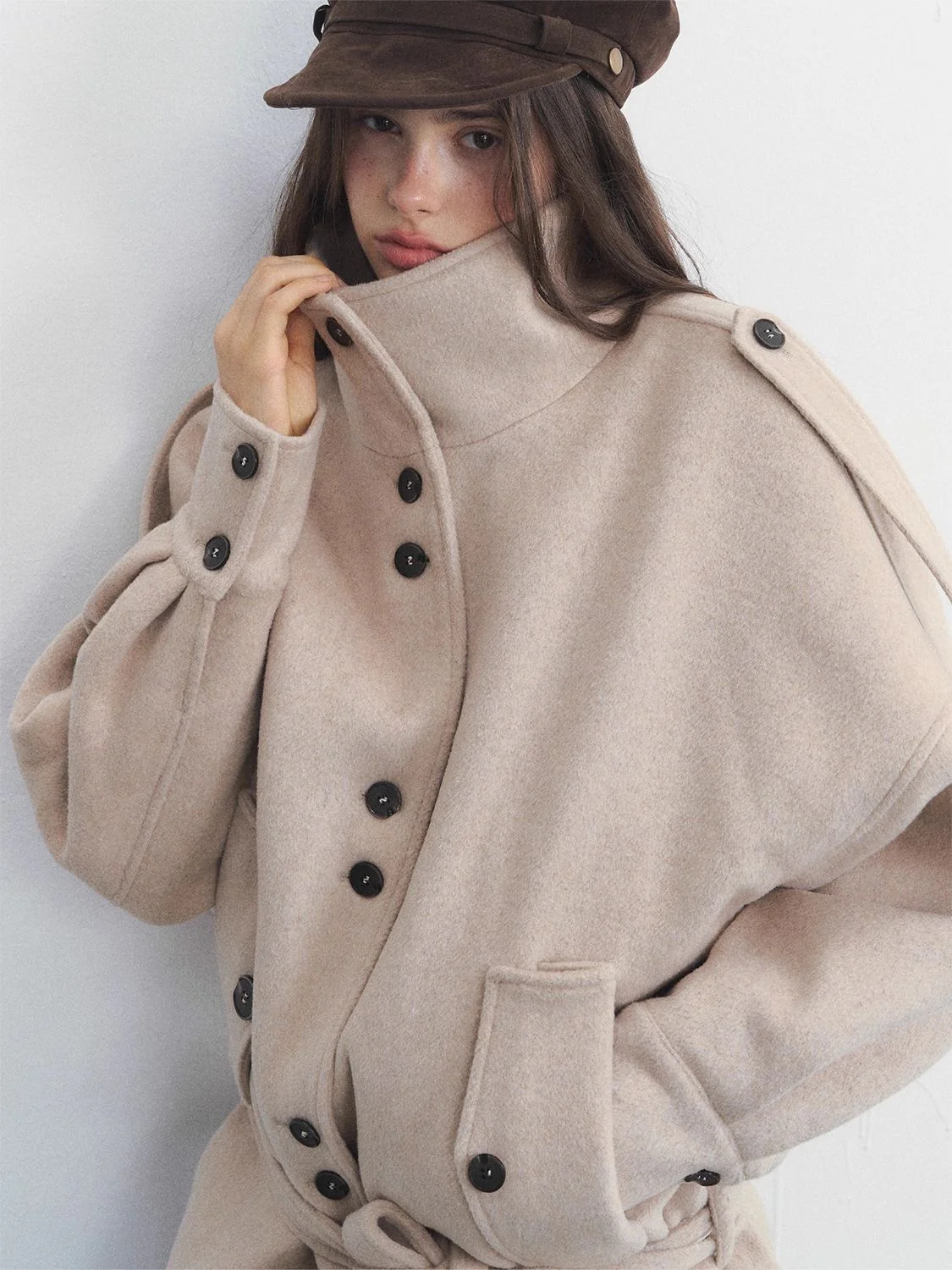 Vintage High Neck Belted Wool Jacket - Image 4
