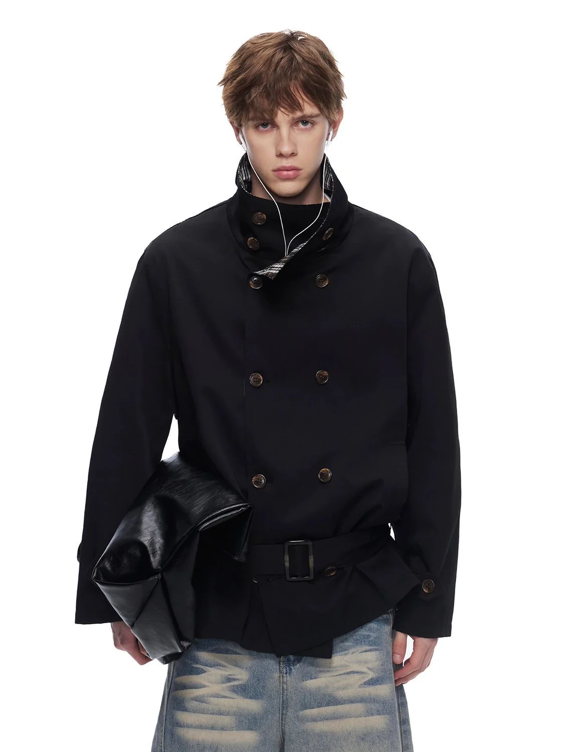 Vintage Plaid Collar Belted Jacket - Image 6