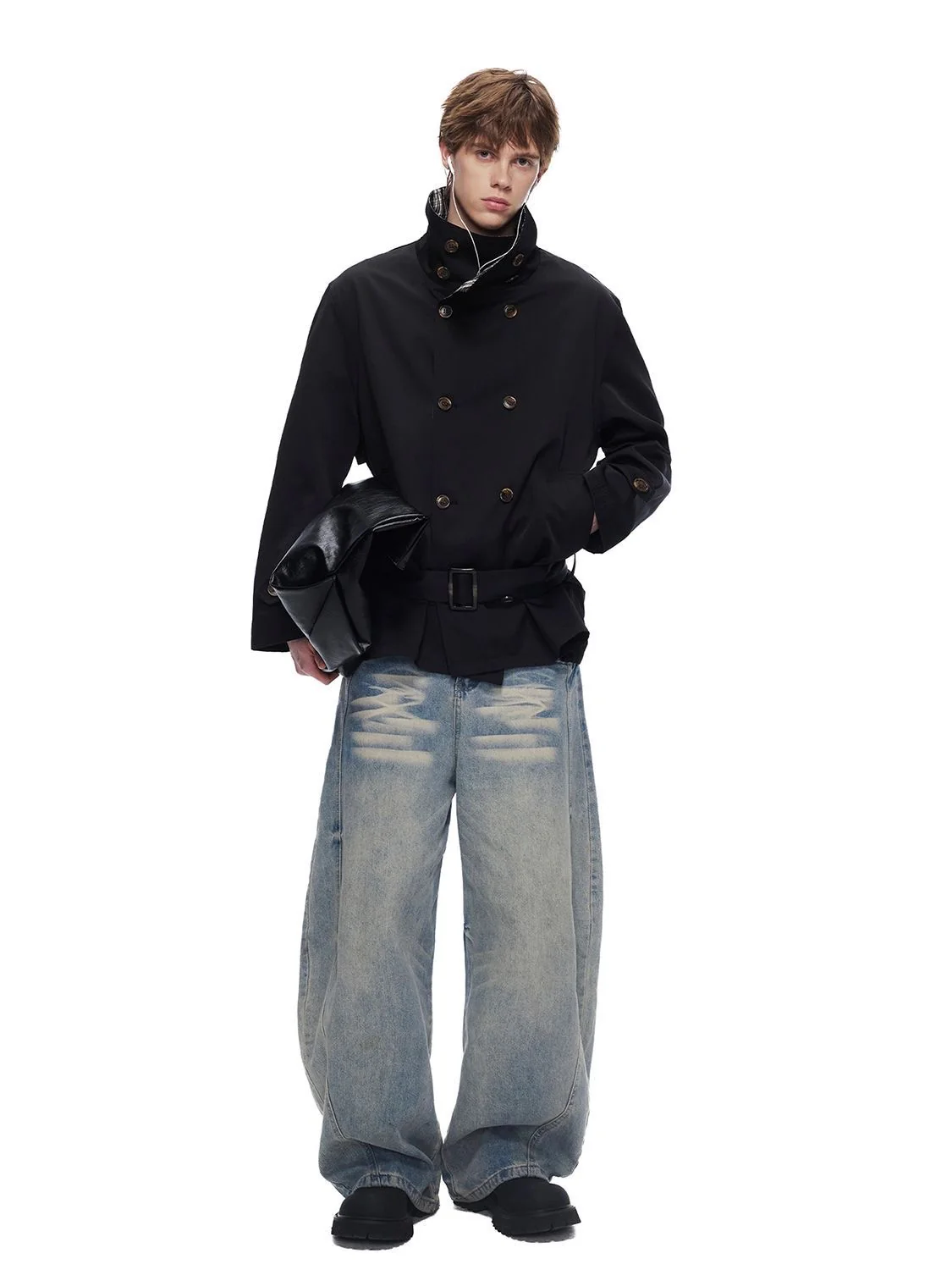 Vintage Plaid Collar Belted Jacket - Image 8