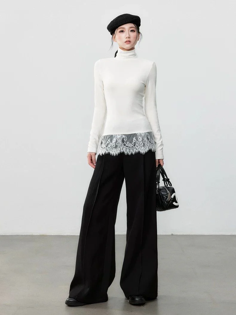 White Lace Long-Sleeve Tee | Slim-Fit Designer Layering Top